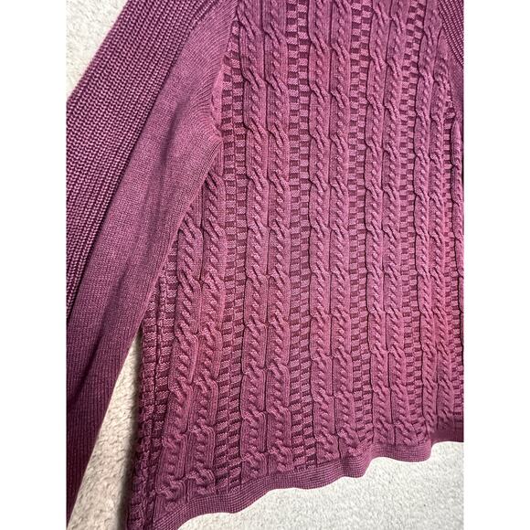 Carbon 2 Cobalt Burgundy Cable Knit Cotton 1/4 Zip Men Sz L Fisherman Sweater - Picture 10 of 15